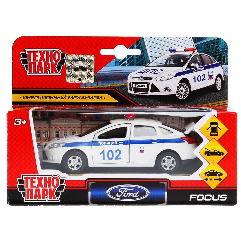 Машина металл Форд Фокус полиция, 12 см инерционная Технопарк SB-16-45-P(W)-WB