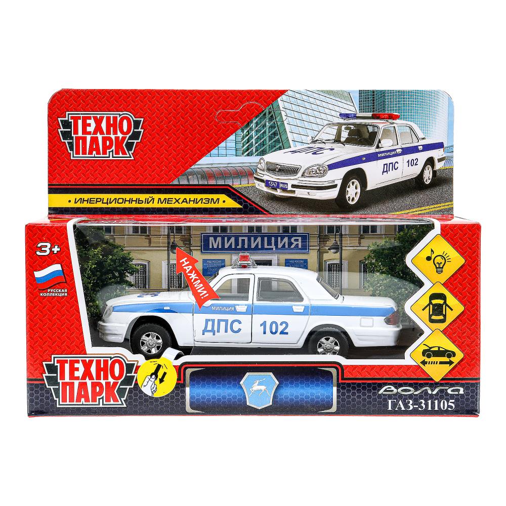 Машина металлическая, свет-звук, Газ -31105 "Волга" Полиция, 12,3 см. Технопарк 3110-12SL-WHPOL