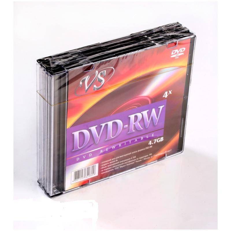 Диск DVD-RW VS 4,7 GB 4x (5 штук в уп) VSDVDRWSL501 166405