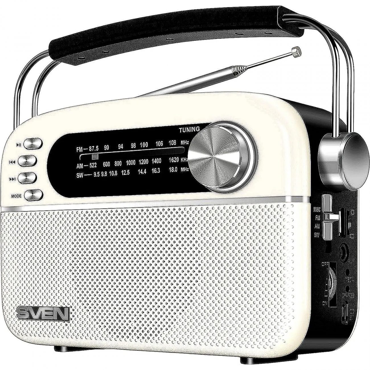 Радиоприемник SVEN SRP-505, белый, 3 Вт (RMS) Bluetooth, FM/AM/SW, USB 1667778 SV-020439
