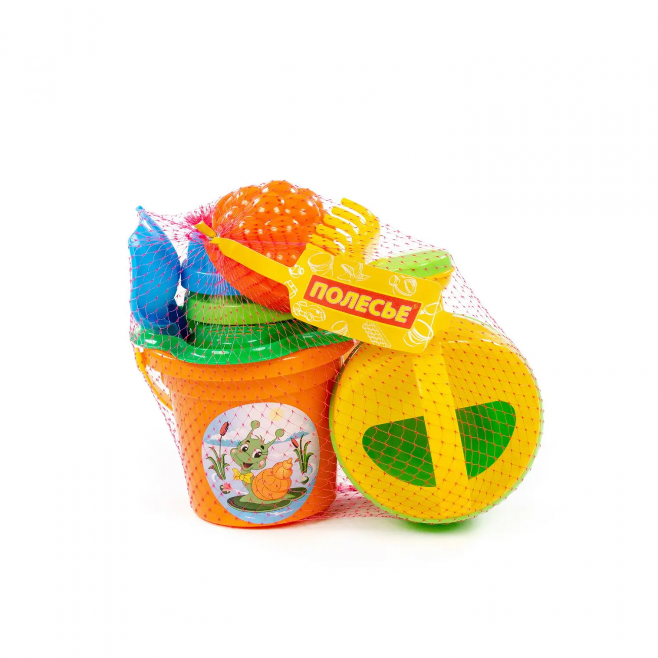 Набор №225 Ведро малое, сито-цвет, совок №2, грабли №2, 3 формочки, лейка малая №4. ПОЛЕСЬЕ П-4504