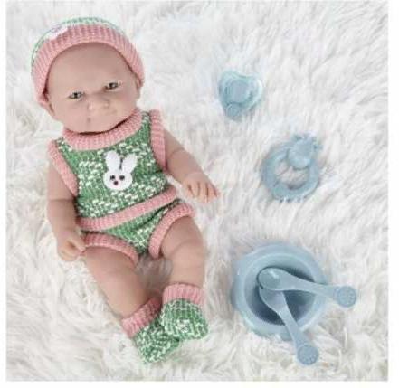 Пупс Pure Baby 30 см. в зеленых кофточке, шортиках, шапочке и носочках, с аксессуарами JUNFA WJ-B9966