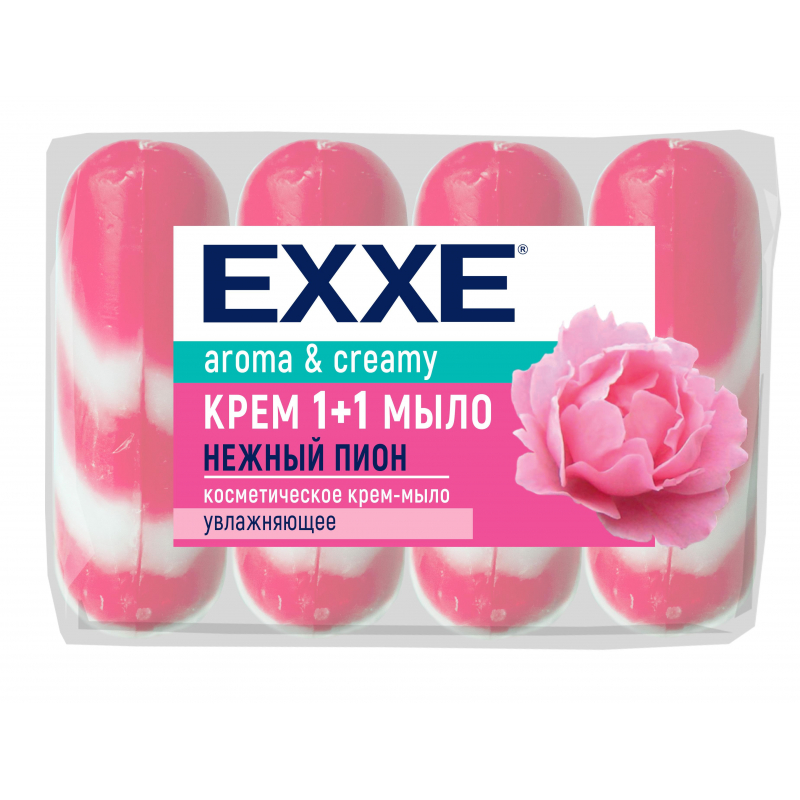 Крем-мыло EXXE 1+1 Нежный пион 90гр розовое полосатое экопак 4шт/уп 1486874 С0006298