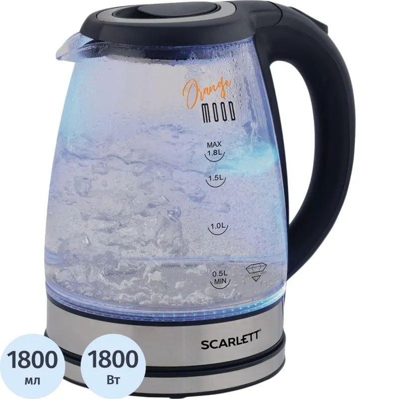 Чайник SCARLETT SC-EK27G36,электрический, стекло, 1800Вт, 1.8л, черный 1533440