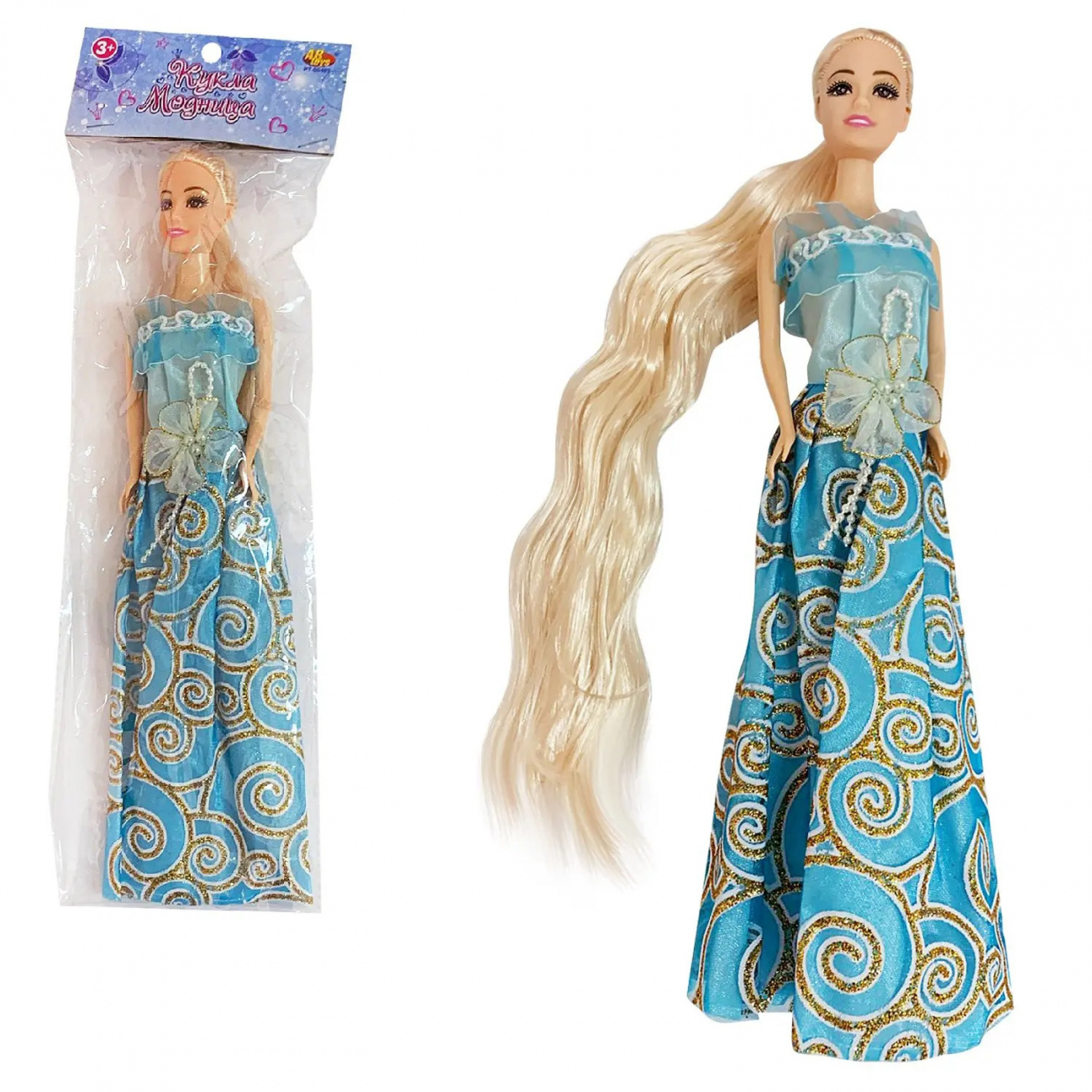 Кукла ABtoys Модница с длинными волосами в бирюзовом платье 30 см PT-00407/бирюзовое