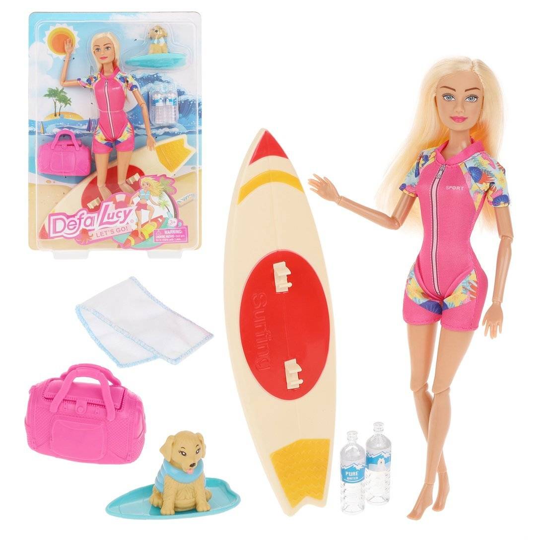 Игровой набор Пляжный отдых в компл. кукла 29см, предм. 6 шт. Defa 8471 pink