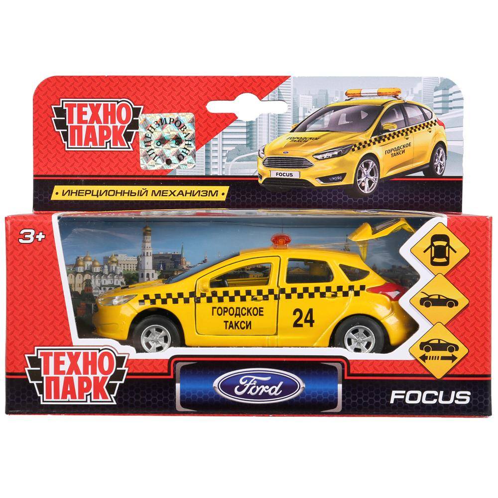 Машина металлическая "Ford Focus Хэтчбек Такси" 12 см, открываются двери, инерционная Технопарк SB-17-81-FF-T-WB