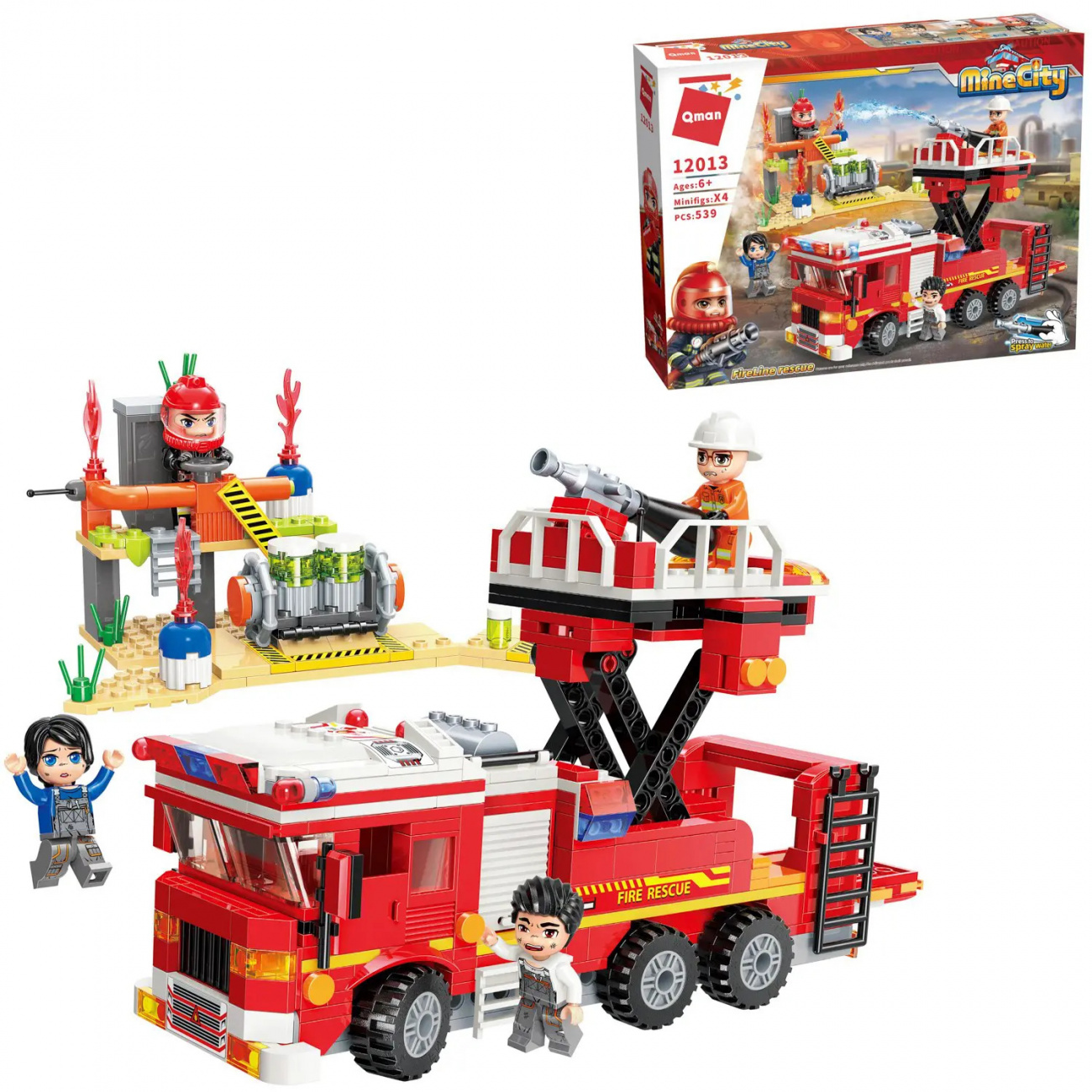 Конструктор Qman серия MineCity Пожарная машина: Спасательная операция, 539 деталей 12013q