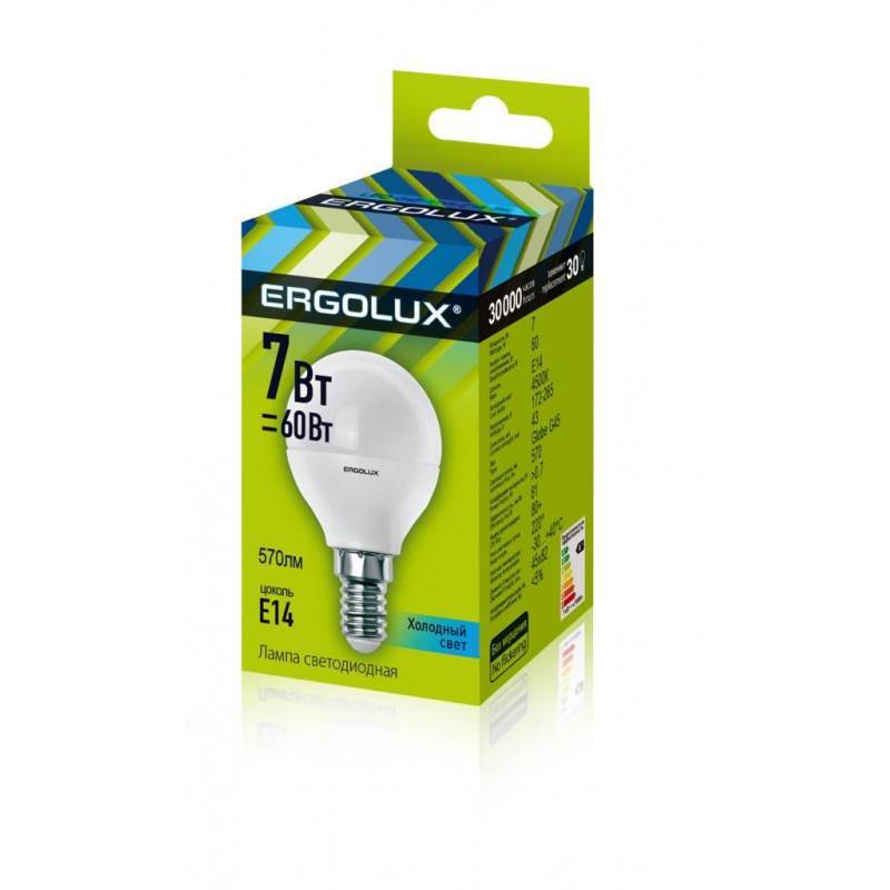 Лампа светодиодная Ergolux 7 Вт Е14 шарообразная 4500 К холодный белый свет 12144 1239599