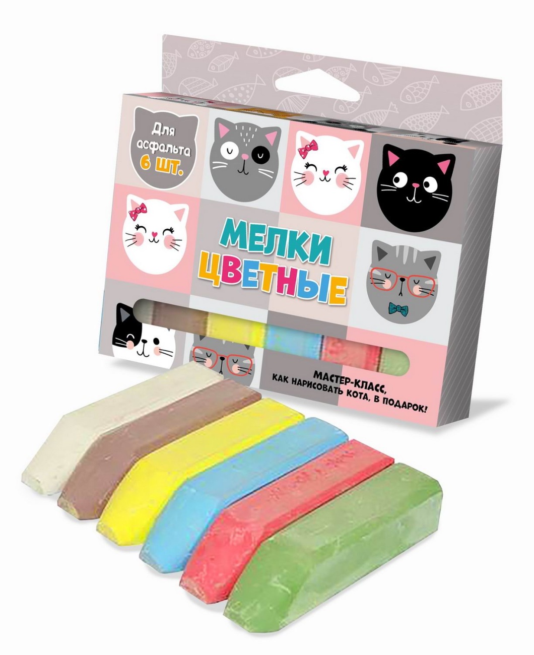 Набор цветных мелков ND Play Кошки с ушками для асфальта 6шт 12,3x8,4x2,2см 304760