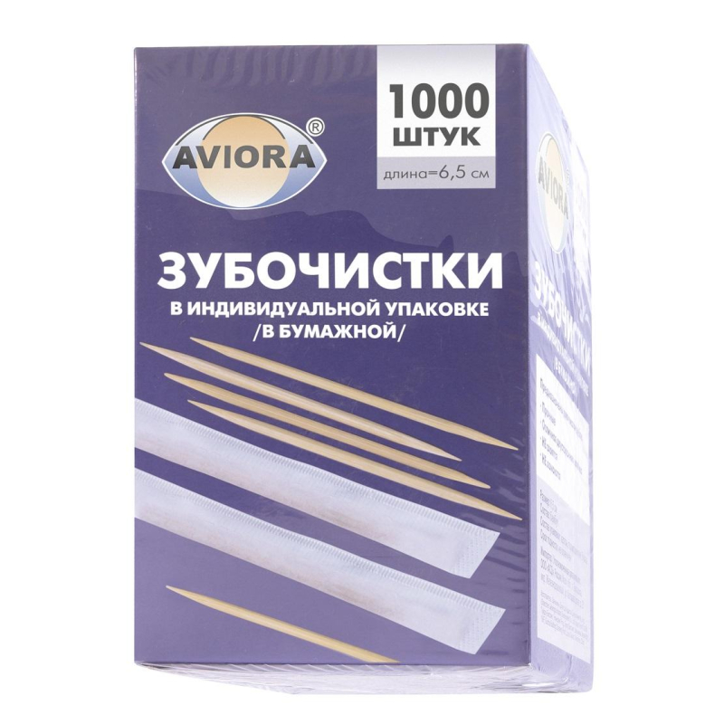Зубочистки AVIORA бамбуковые в инд. бумажной упаковке, 1000 шт/уп (401-610) 1714500