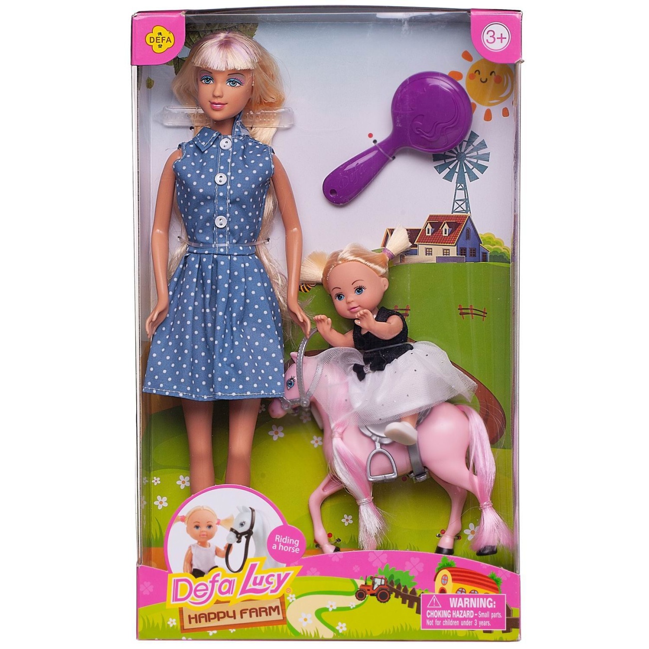 Кукла Defa Lucy Мама на прогулке с дочкой на розовой лошадке, расческа 8399d/розовая