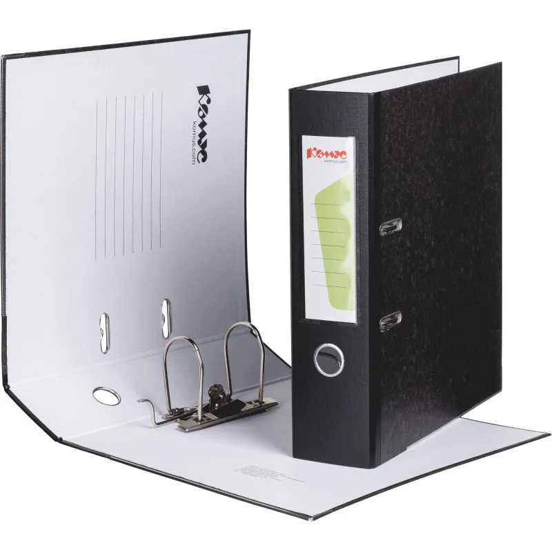 Папка-регистратор с арочн.мехКомус мрам,бум/бум 80мм,чер корш,карм.к,мет.уг 1017486