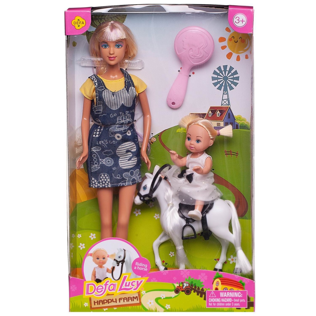 Кукла Defa Lucy Мама на прогулке с дочкой на белой лошадке, расческа 8399d/белая