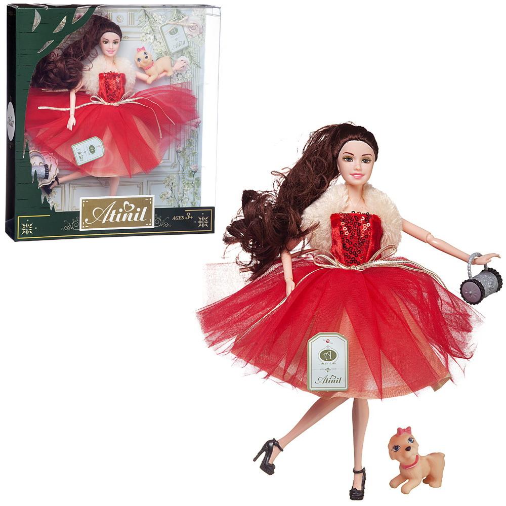 Кукла Junfa Atinil Яркое настроение (в платье с красной юбкой) в наборе с собачкой и клатчем 28см WJ-22280/1