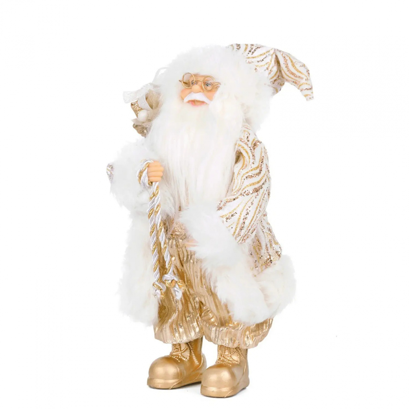 Дед Мороз MAXITOYS в золотой шубке с подарками 30см MT-102304-30