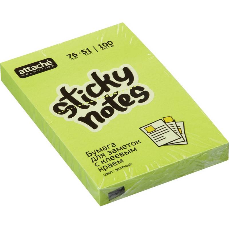 Стикеры Attache Selection 76x51 мм неоновые зеленые (1 блок, 100 листов) 383711