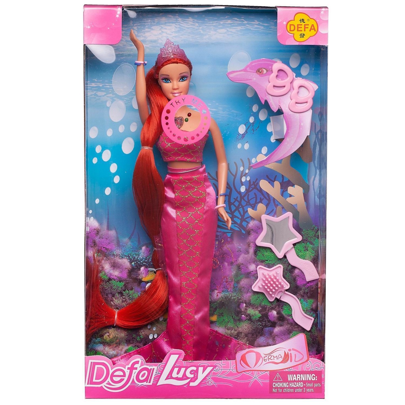 Кукла Defa Lucy Русалочка в розовом наряде с игровыми предметами, 8230d/розовое