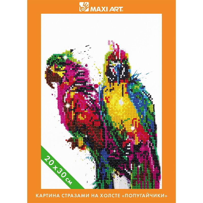 Набор для творчества Maxi Art Картина стразами на холсте Попугайчики 20х30см MA-KN0261-3
