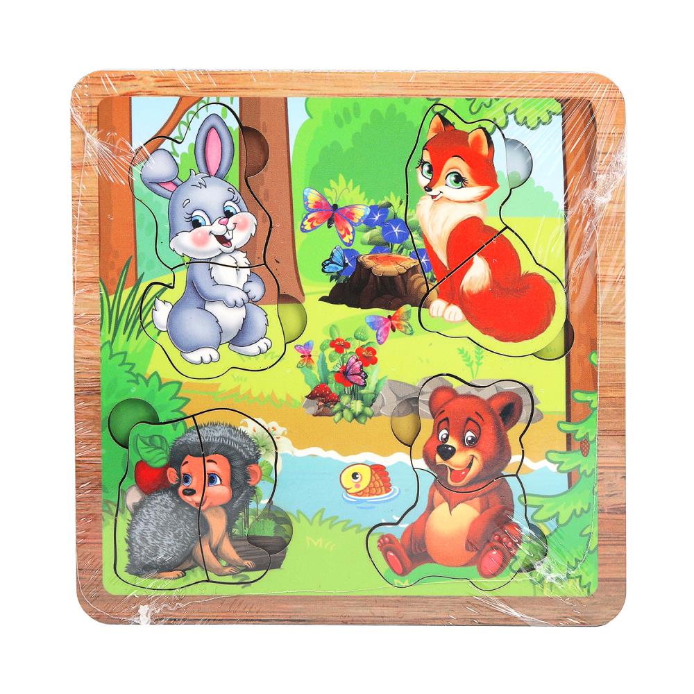 Игрушка деревянная вкладыши "Лесные животные" 15х15 см. Буратино игрушки из дерева W0167