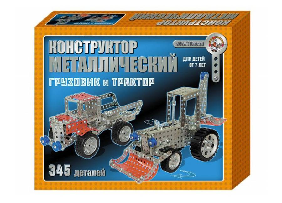 "Грузовик и трактор", 345 деталей, детский металлический конструктор Десятое королевство 00953ДК
