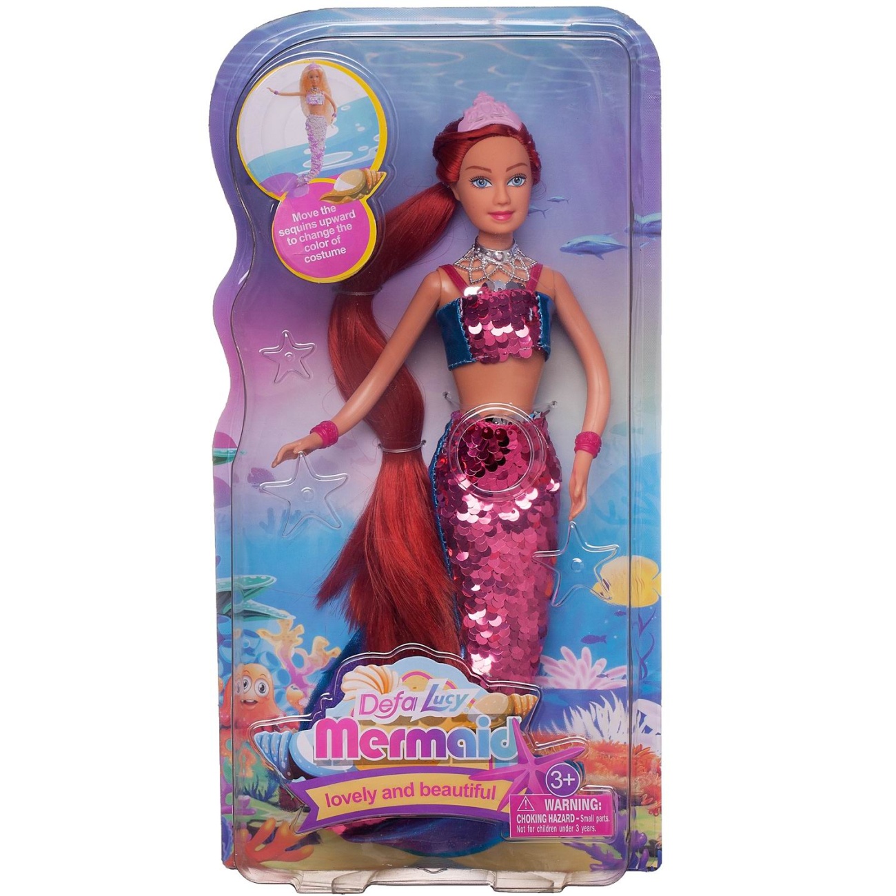 Кукла Defa Lucy Морская принцесса-русалочка в блестящем бордовом наряде 29 см 8433d/бордовая