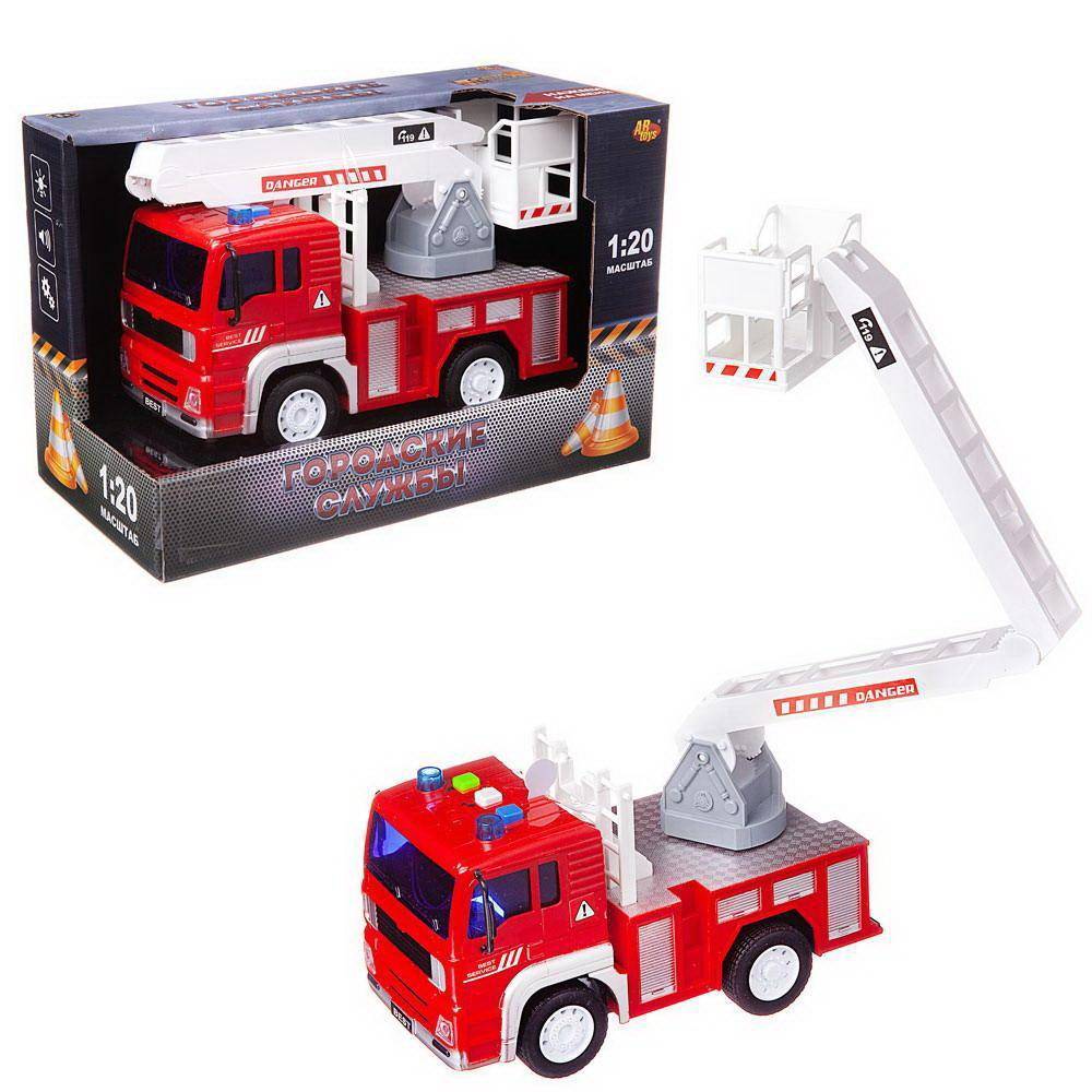 Машинка инерционная ABtoys Пожарная машина с белой лестницей свет/звук 1:20, 24x12x15.5 см C-00453