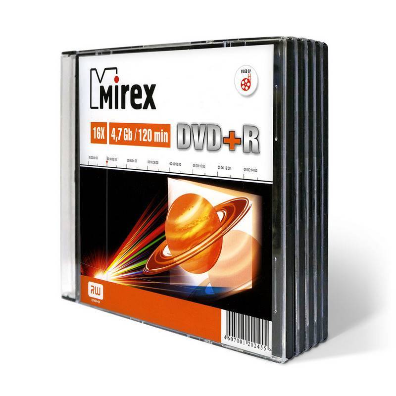 Диск DVD+R Mirex 4,7 GB 16x (5 штук в уп) UL130013A1F 838866