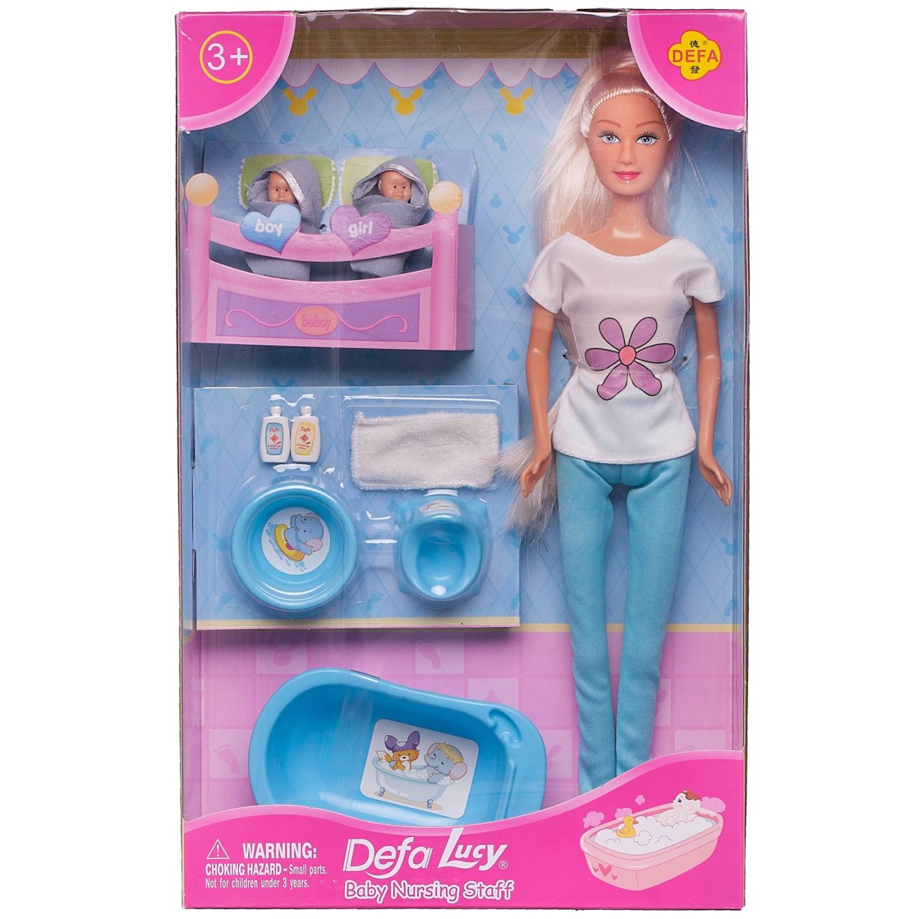 Кукла Defa Lucy Мама в голубых брюках с двумя малышами и игровыми предметами, 29 см 8213d/голубые