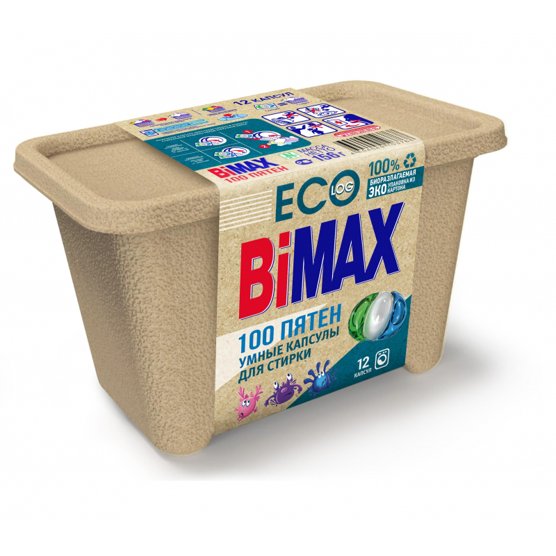 Капсулы д/стирки BiMax ЭКО 100 Пятен 12шт/уп 1462111 303-7К