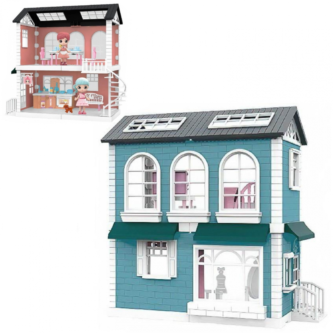 Игровой набор ABtoys Модульный домик, 4 секции с мини-куколками, голубой WZ-11415/голубой