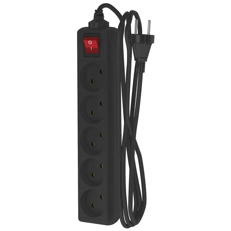 Удлинитель сетевой ФОТОН 10-25S, 2м, 5 розеток, 10А, с выкл. Черный 1907212 22726