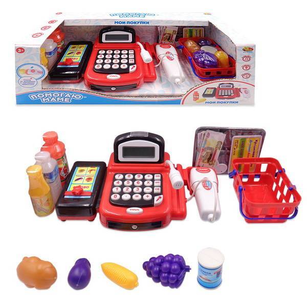 Касса игрушечная "Помогаю Маме" в наборе с продуктами и аксессуарами (31 предмет) ABtoys PT-00829