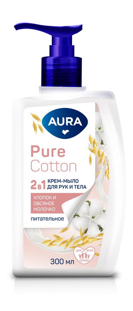 Крем-мыло AURA Pure Cotton Хлопок и овсяное молочко, 2в1 для рук и тела 300мл 4752171015036