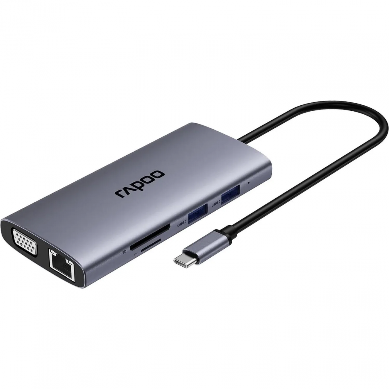 Разветвитель USB RAPOO 10в1 USB-C-PD+HDMI+USB+SD,TF+RJ45+VGA+A XD101-SGRY 2456340
