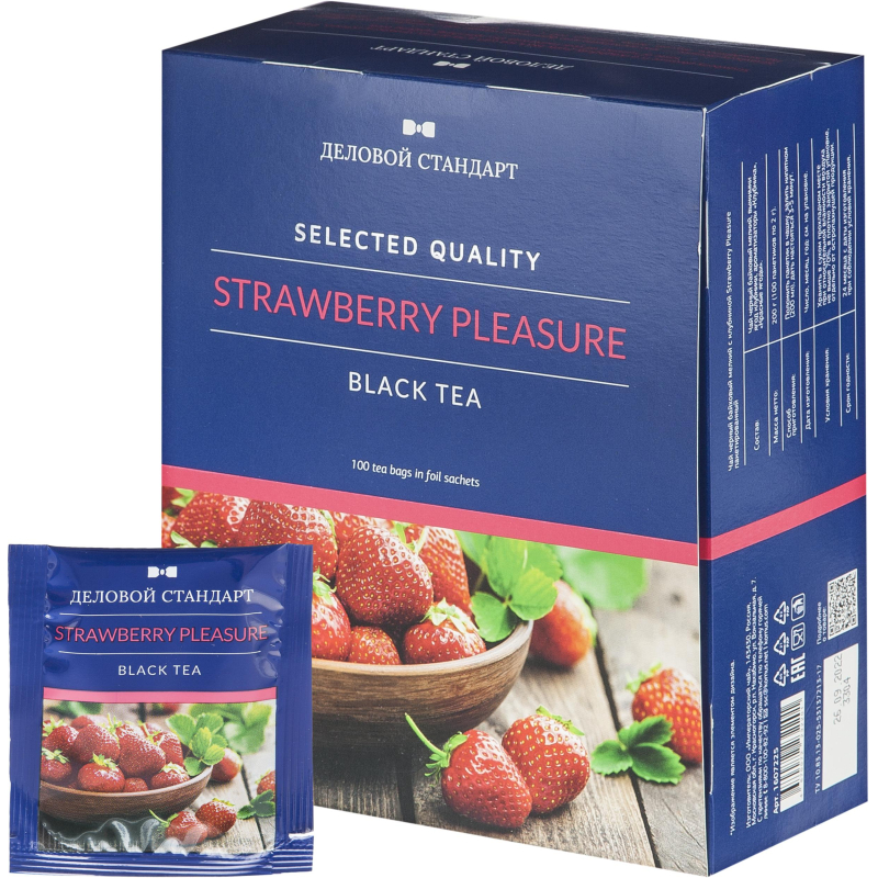 Чай Деловой стандарт Strawberry pleasure черный с клубникой, 100 пакx2гр 1607225
