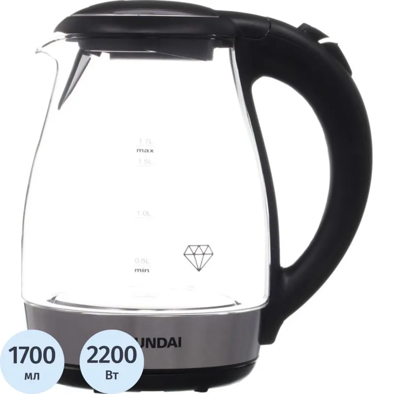 Чайник Hyundai HYK-G2030 1.7л. 2200Вт черный (стекло/пластик) 2111587 1187746
