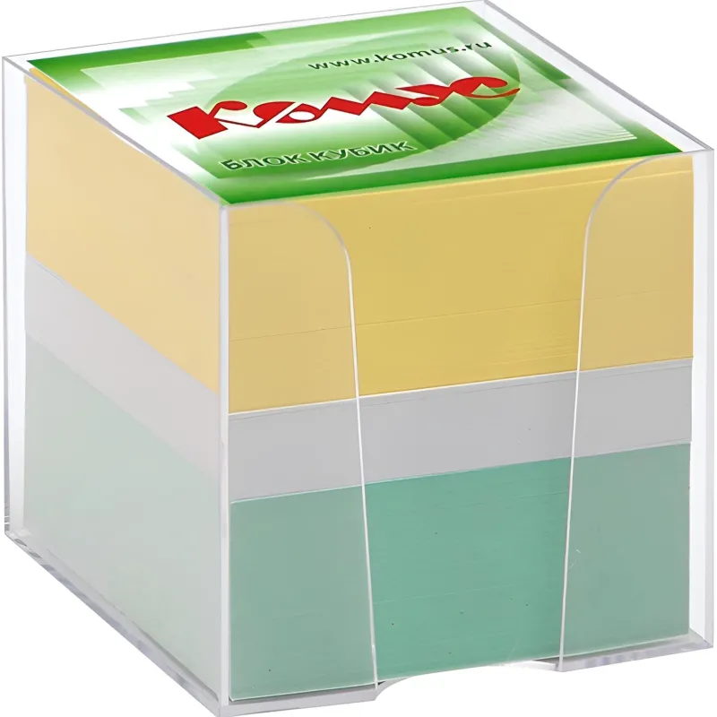 Блок для записей в подставке КОМУС в стакане 9х9х9 цветной блок  80-100 г 154934