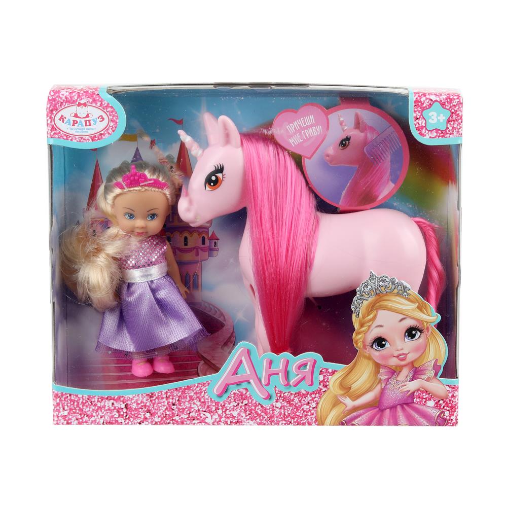 Кукла Аня, 12 см, с единорогом КАРАПУЗ ANNA-PET9-BB