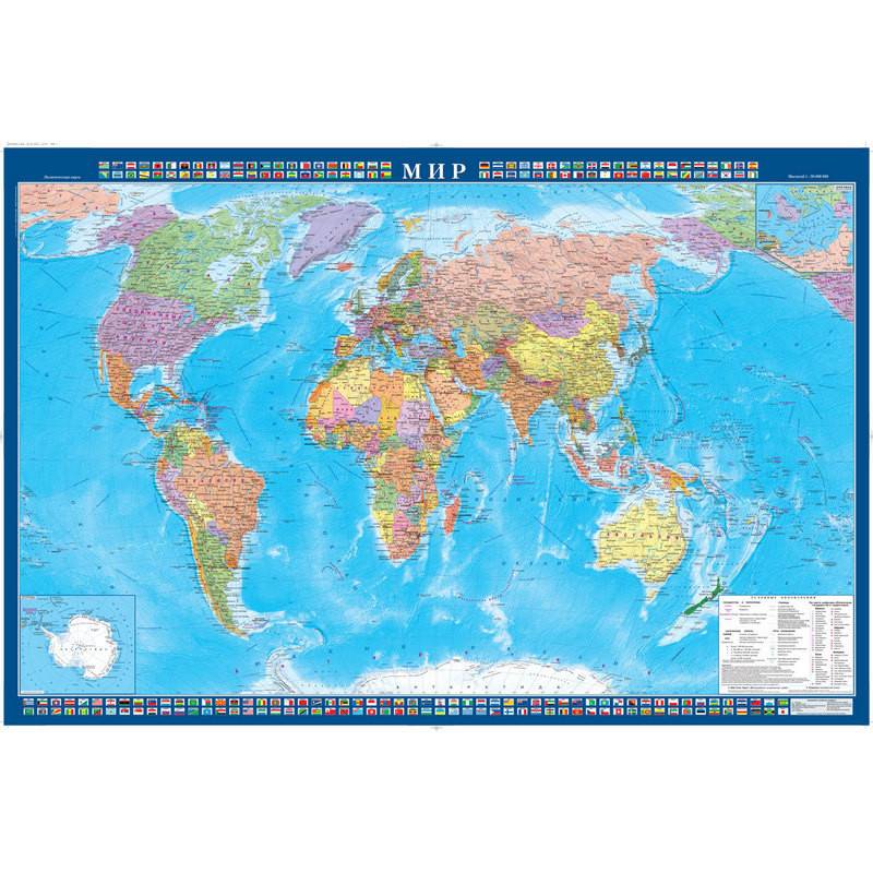 Настенная политическая карта мира 1:34 млн Атлас Принт 612502