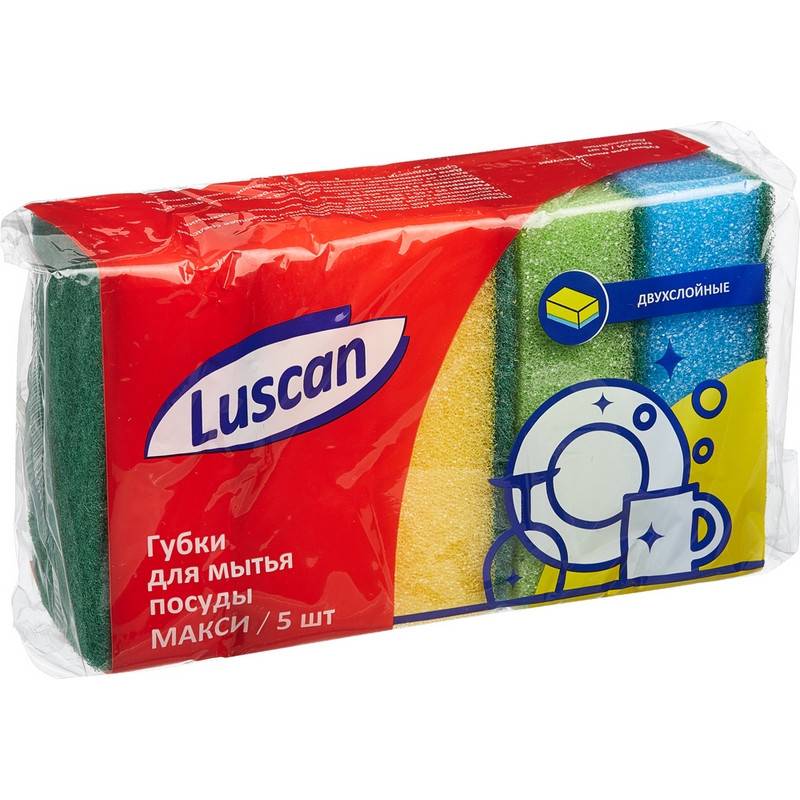 Губки для мытья посуды Luscan Макси поролоновые 95х65х30 мм 5 шт в уп Luscan Economy 549252
