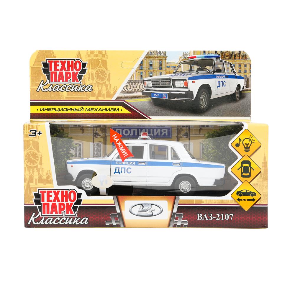 Машина металлическая, Ваз-2107 Полиция, свет-звук, 12 см. белый, Технопарк 2107-12SLPOL-WH (72)