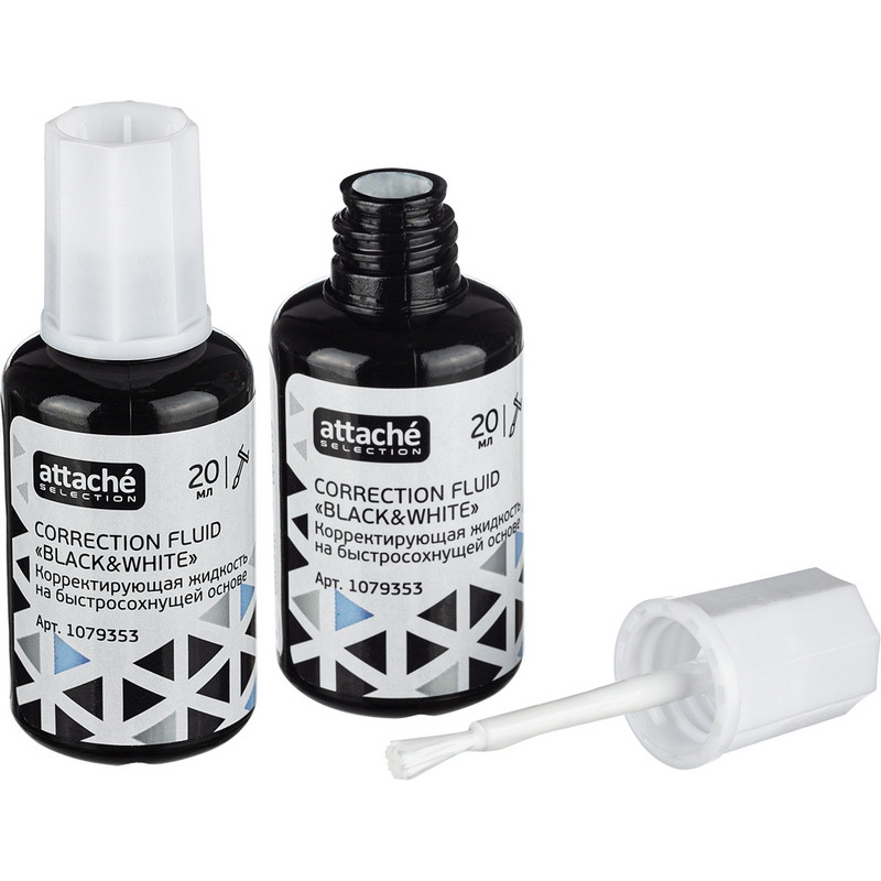 Корректирующая жидкость 20мл Attache Selection Black & White быстрая кисточка 1079353