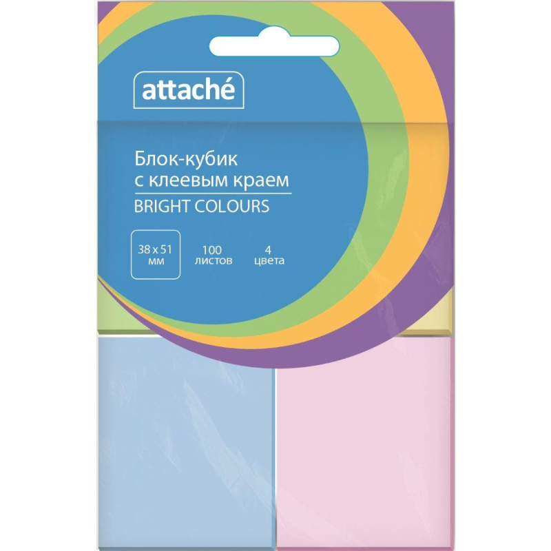 Стикеры Attache Bright colours с клеев. краем 38x51 компле кт 4 цвета 100л 1495376
