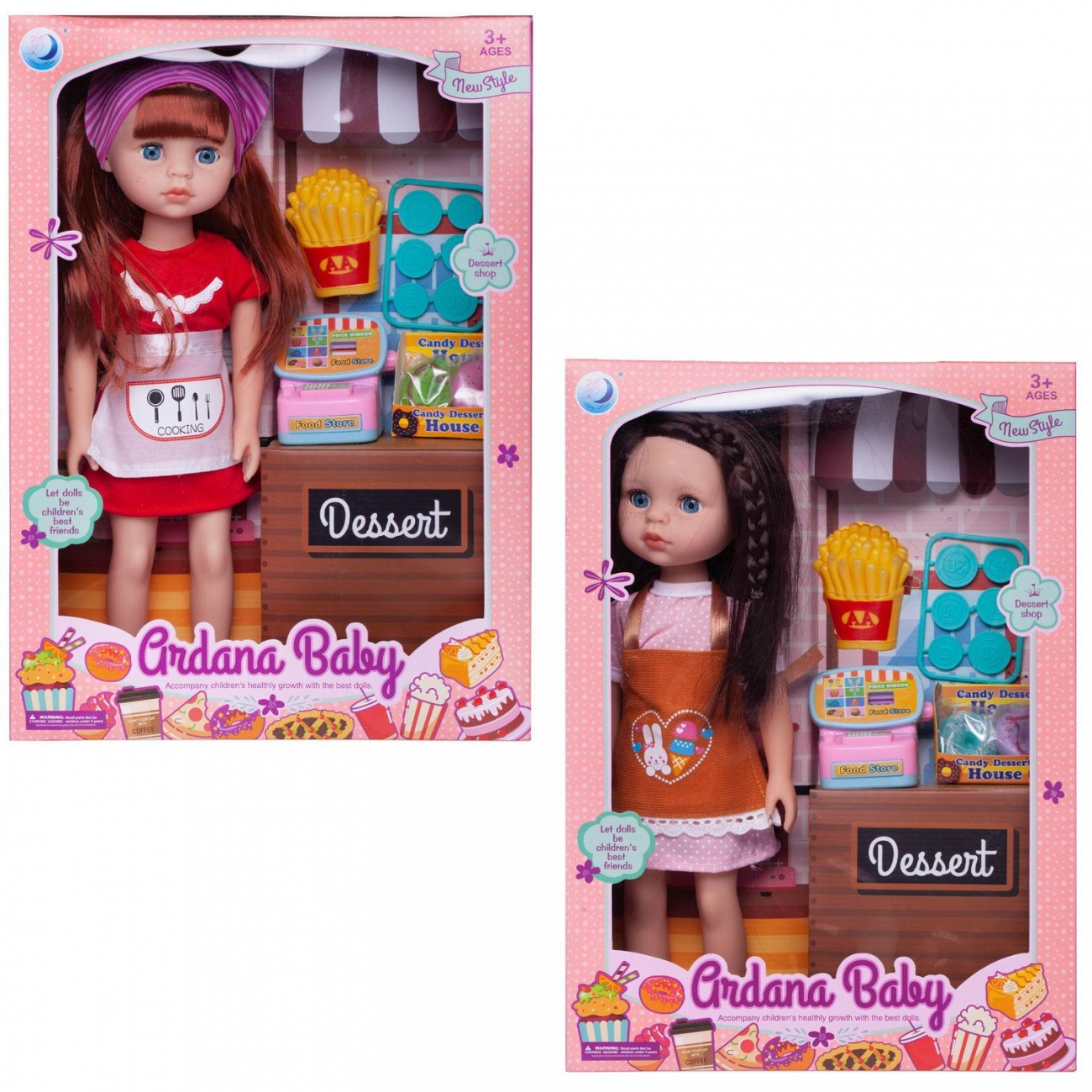 Игровой набор Junfa Ardana Baby Кукла в магазине Фаст-Фуд, 2 модели 37,5см WJ-19268