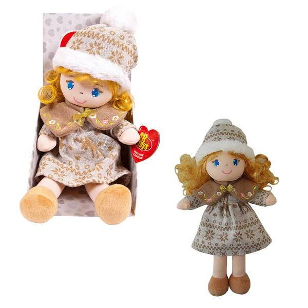 Кукла мягконабивная, в бежевой шапочке и фетровом платье, 36 см, ABtoys (АБтойс) M6056