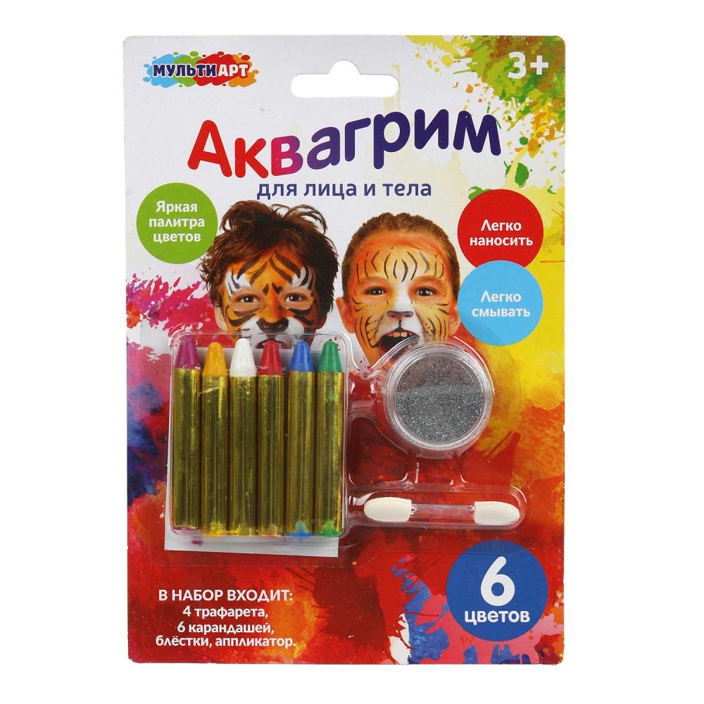 Аквагрим карандаши 6 цветов, классика MultiArt FACEPAINT-122835