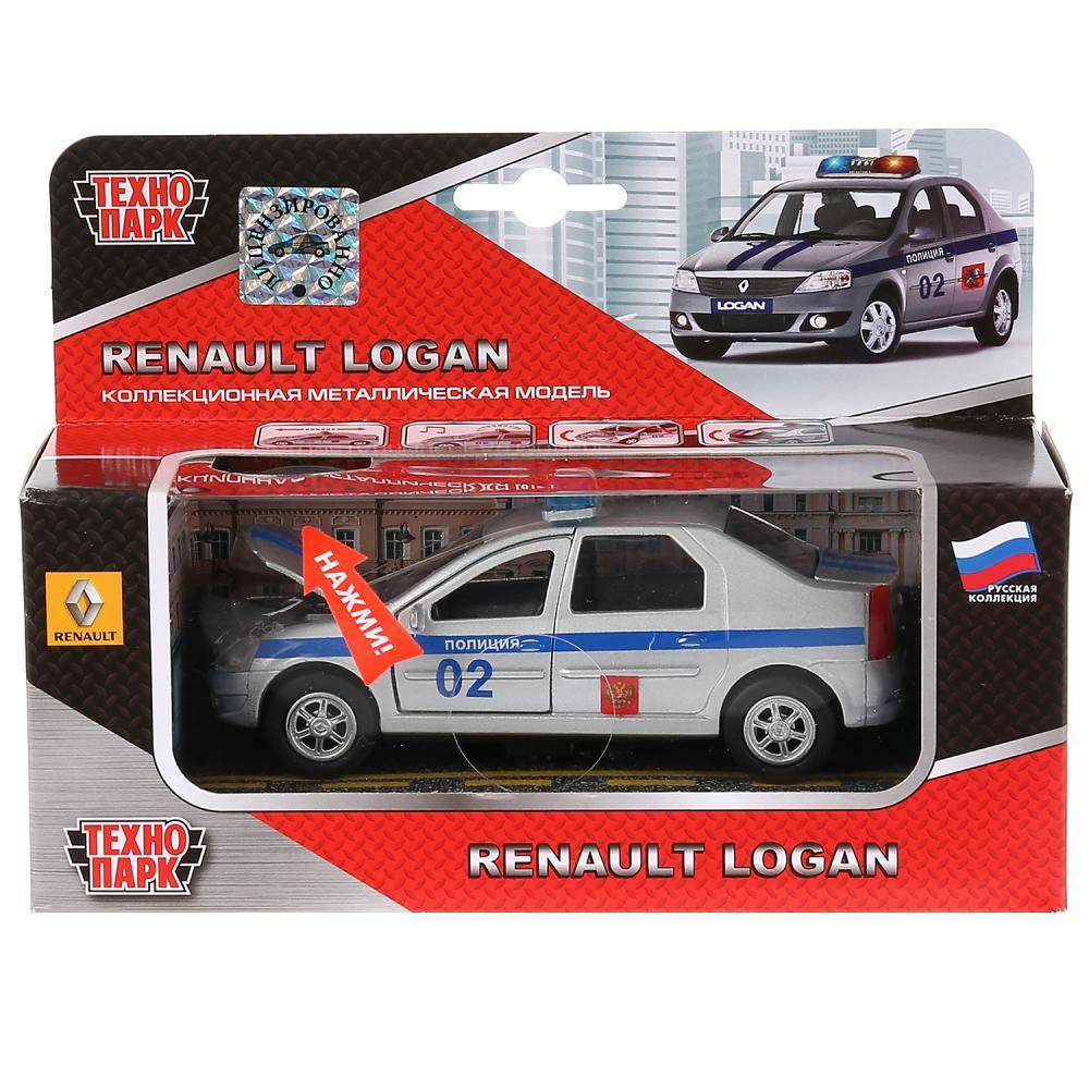 Машина металл инерционная Renault Logan "Полиция" свет/звук, 1:43 Технопарк SB-13-21-2