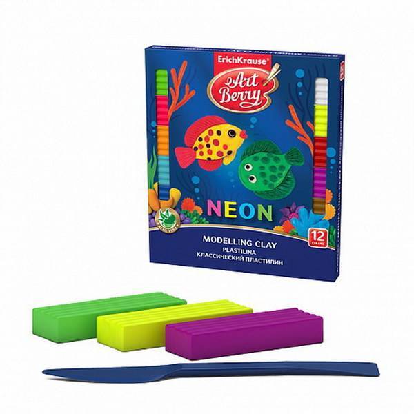 Классический пластилин Neon с Алоэ Вера, 12 цветов со стеком, 216г ArtBerry 41767ЕК
