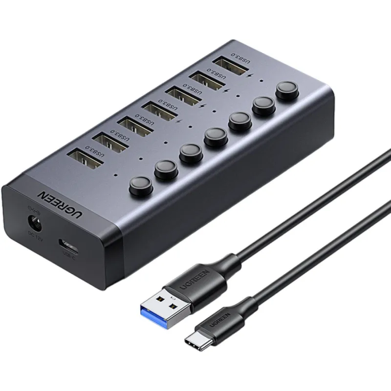 Разветвитель USB UGREEN CM481 (90307) USB-C to 7-Port USB-A 3.0/DC 12V/черн 1815989